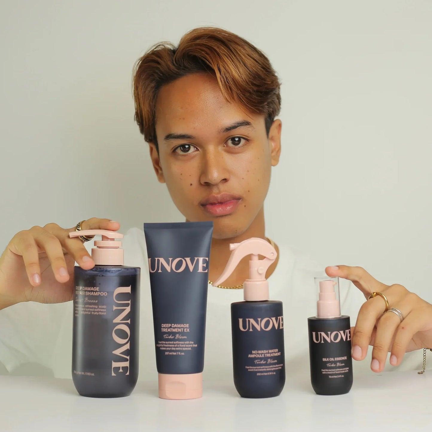UNOVE haircare set: deep damage repair shampoo, treatment, water ampoule & silk oil essence for healthy hair