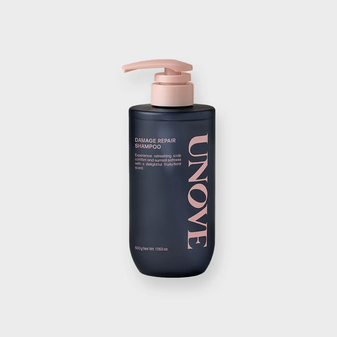 UNOVE Deep Damage Repair Shampoo bottle with pump dispenser on white background.