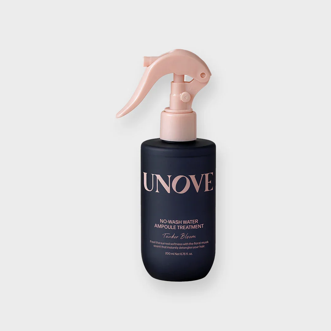 No-wash water ampoule treatment spray bottle for hair care on light background