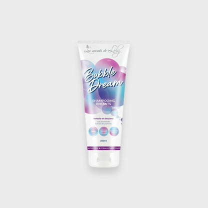Bubble Dream kids shampoo tube with pastel bubble design, gentle almond and apple formula