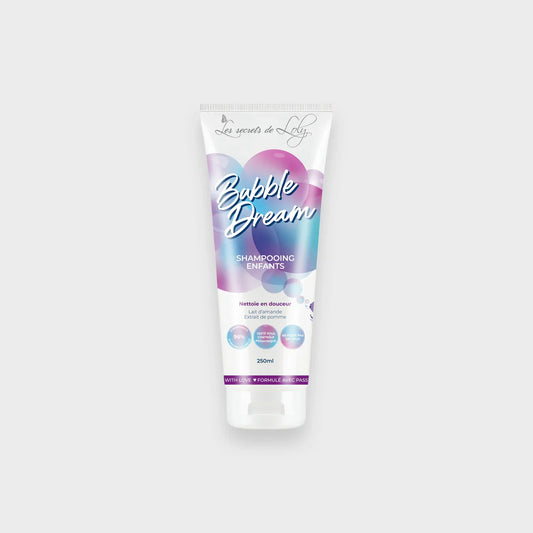 Bubble Dream kids shampoo tube with pastel bubble design, gentle almond and apple formula
